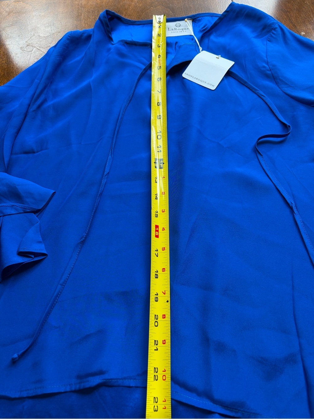 LaRoque Original | Royal Blue Ruffle Sleeve Silk Women's Blouse - Picture 10 of 10